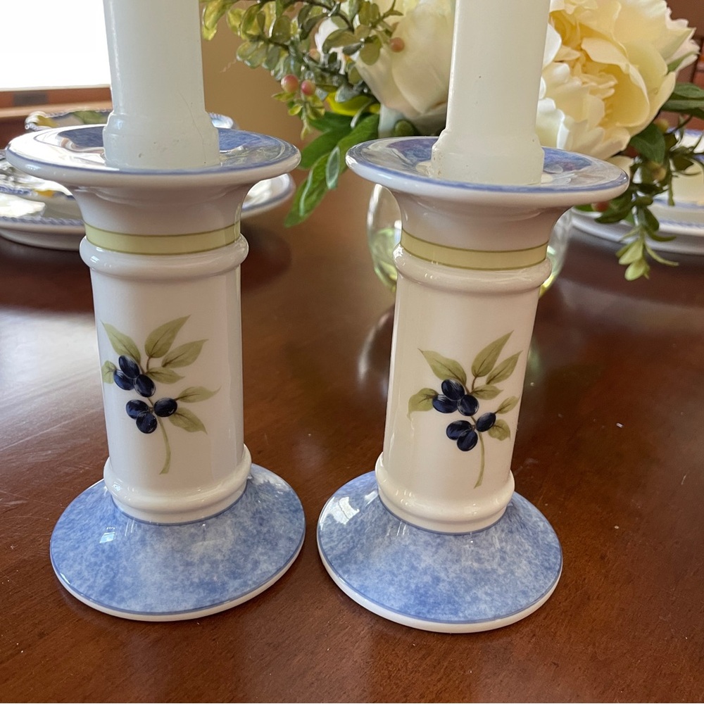 Royal Doulton Carmina Candlesticks Pair - Lemons & Olives Mediterranean Pattern - Picture 4 of 7